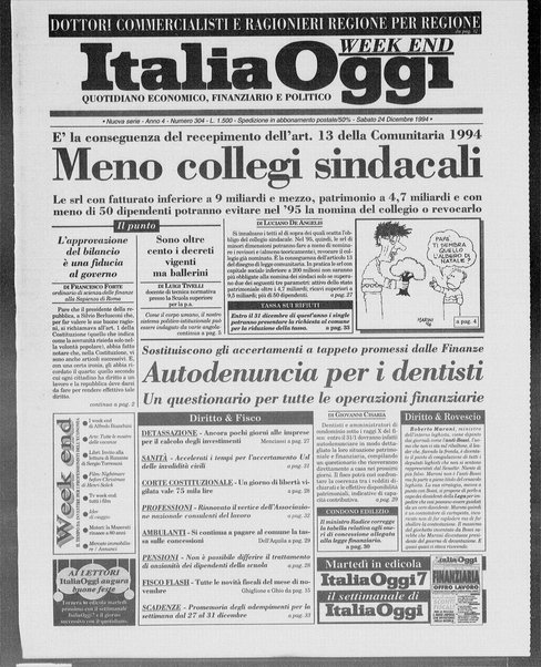 Italia oggi : quotidiano di economia finanza e politica